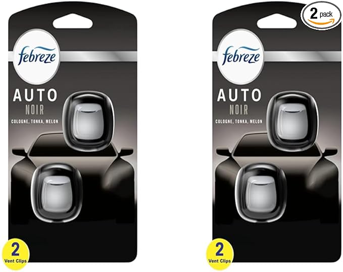 Febreze Vent Clip Car Air Freshener, Odor Eliminator, Auto Noir Scent, 4 Clips (2 Packs)