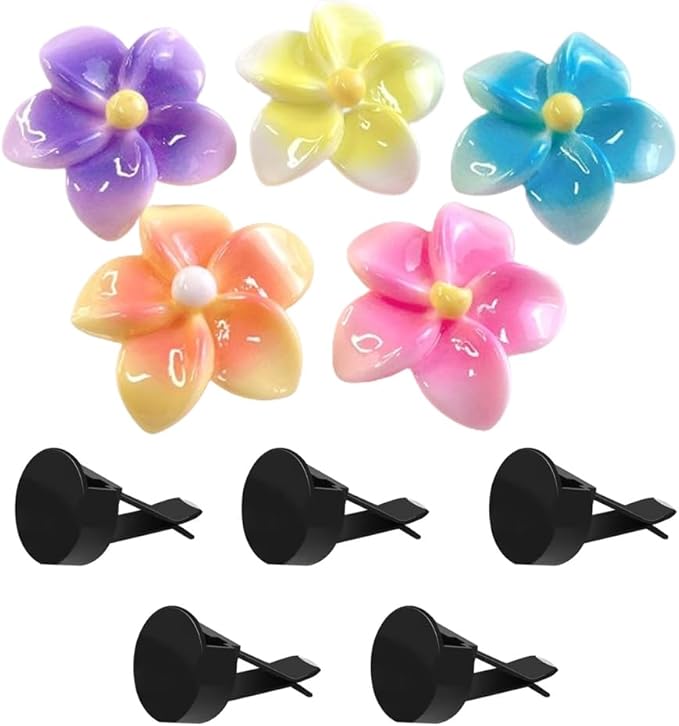 5pcs Car Air Vent Clip Decoration,Colourful Plumeria Car Air-Conditioning Outlet Clip Charm,Yellow Blue Pink Flower Auto Interior Accessory, Air Freshener Decor Gift for SUV,Truck,Bus