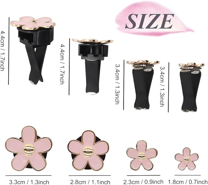 Flowers Car Accessories,4pcs Pink Daisy Air Vent Clips Car Air Freshener,4 Sizes Light Pink Flower Vent Clips Car Decor for Women,Refillable Diffuser