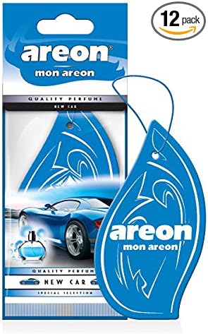 AREON MON MA27 Hanging Best Car Air Freshener New Car Scent, Paper Hanging Ornaments, Long Lasting Scent for Car or Home 12 Pack
