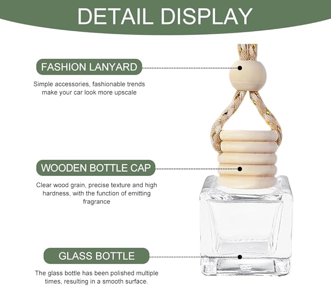 5PCS Hanging Car Air Freshener, Car Air Freshener Diffuser, 8ml Hanging Essential Oil Diffuser Bottle, Auto Interior Cute Glass Empty Perfume Bottle Ornament for Most Vehicles (Square)