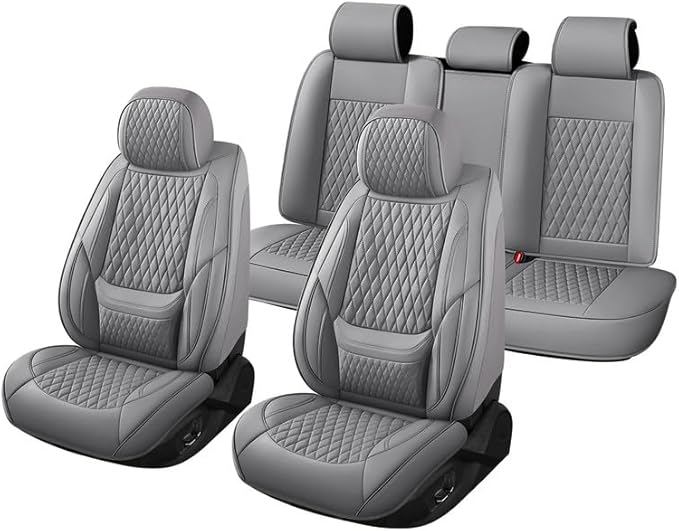 Car Seat Covers Full Set Custom Fit for Chevrolet/Chevy Spark 2012-2022 - Premium Faux Leather with Lumbar Support | Breathable, Waterproof, Anti-Slip, Durable (Gray,Full Set)