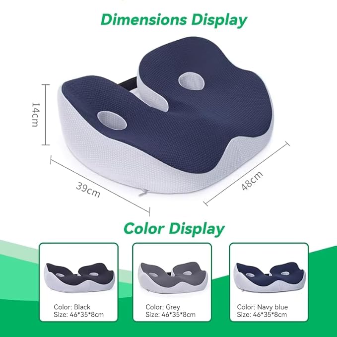 Seat Cushion for Office Chair Orthopedic Memory Foam Coccyx Support Pad Sciatica Pain Relief Tailbone Back Comfort Posture Alignment Pressure Massage Home Car Work