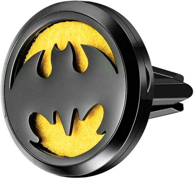 Wild Essentials Black Chrome Bat Essential Oil Car Vent Diffuser, Stainless Steel Locket Pendant with 8 Color Refill Pads, Customizable Color Changing Air Freshener for Aromatherapy