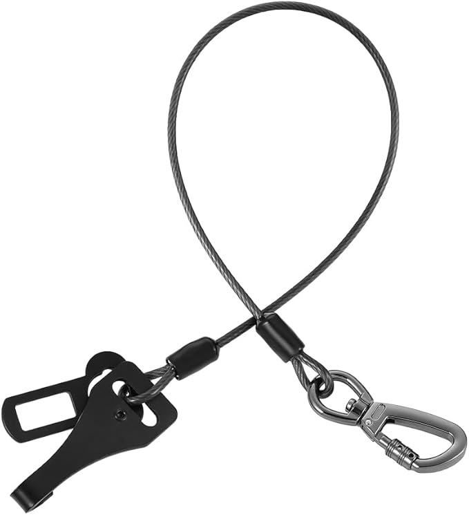 Dog Car Seat Belt - 3-in-1 Heavy Duty Safety Harness with Locking Carabiner, Universal Buckle Adapter, Chew-Proof Steel Rope (Black, 24in/60cm)