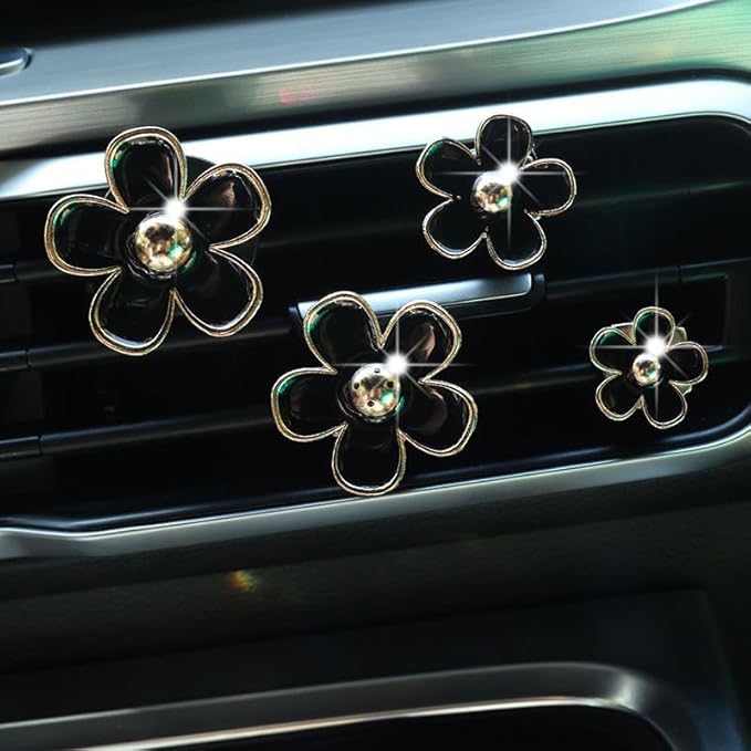 Daisy Car Decoration Flower Air Vent Clip Air Conditioning Outlet Clip Car Air Freshener Clip Car Interior Decor Charm Colorful Car Accessories for Women Interior Cute Set (8PCS-Black&White)