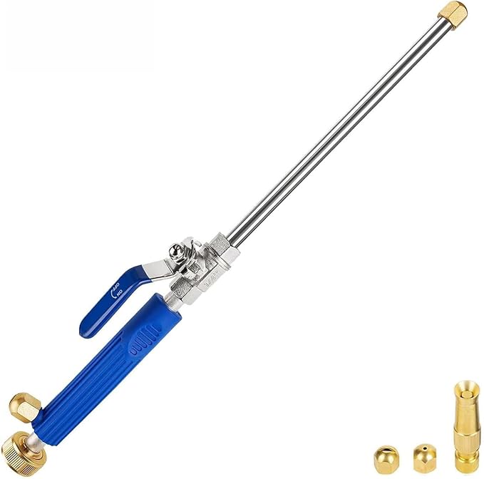 Jet Nozzle for Garden Hose, High Pressure Power Washer Wand with 3 Different Hydro Nozzles and Quick Connectors for Gutter Patio Car Pet Window 18 Inch (Dark Blue)