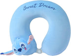 MINISO Disney Stitch Travel Pillow 100% Pure Memory Foam Neck Pillow, Airplane Pillow for Traveling Car Home Office Washable Cover
