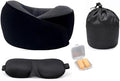 Neck Travel Pillow |100% Pure Memory Foam Neck Pillow Comfortable & Breathable Cover, Machine Washable for Travel, Airplane, Car Rides, & Home Use, Travel Kit with Eye Masks, Earplugs, & Bag (Black)
