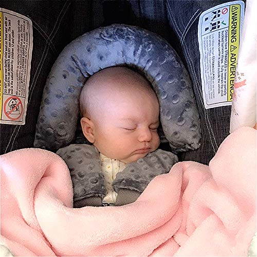 Baby Head Support and Strap Covers - Infant Head Support Pillow Super Soft Head and Neck Pillow for Car Seat Baby Headrest and Carseat Neck Cover,Light Pink