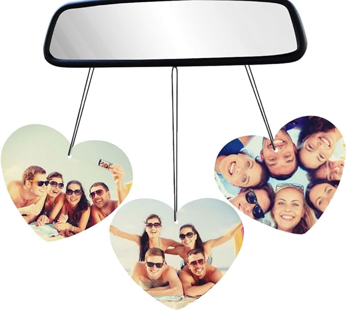 Custom Air Freshener for Car, Personalized with Pictures Text Logo Bulk, Double Sided, for Bathroom Bedroom Hanging Ornaments Birthday Christmas Gift, Heart Shape
