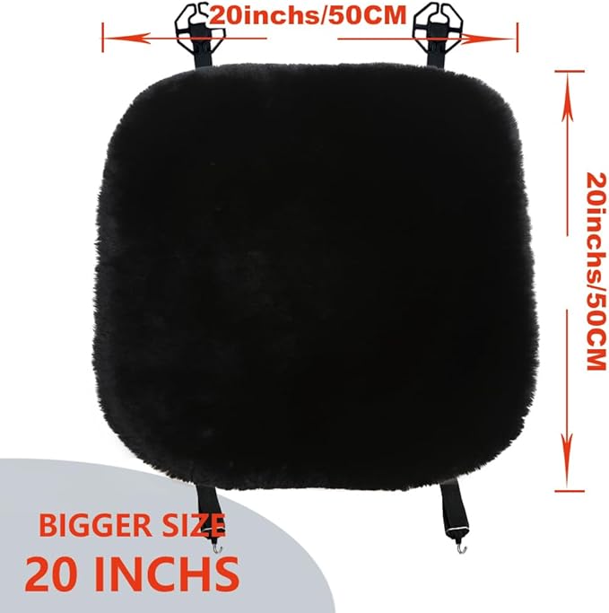 OGLAND 20 inchs Fluffy Genuine Australia Sheepskin Car Seat Cover for Auto Interior Accessories with Soft Fuzzy Wool Natural Fur Non-Slip (Black, Front 20 * 20inchs)