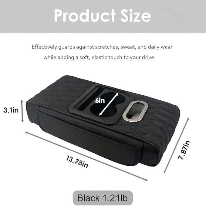 5-in-1 Car Armrest Cushion, Armrest Cover for Car, Nappa Leather Car Console Organizers and Storage for Most Vehicles, Car Accessories (Black, Normal)