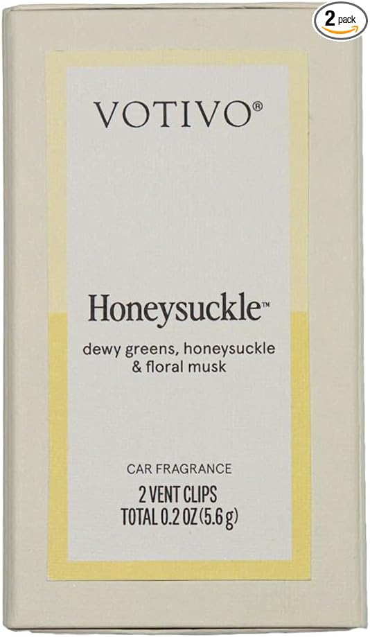 Votivo Honeysuckle Car Fragrance 2-Pack | Auto Vent Clip Car Fresheners | Floral Scent for Vehicle | Provides Long Lasting Premium Scent for Auto