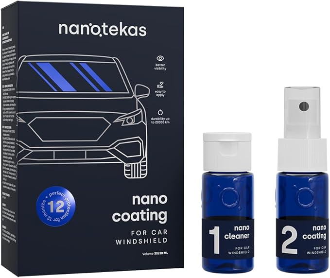 Nano Ceramic Coating for Cars' Windshield: Hydrophobic Glass Coating Spray Kit Provides Advanced Rain Visibility, Repels Dirt for Safer Driving. Professional Ceramic Coating for Cars