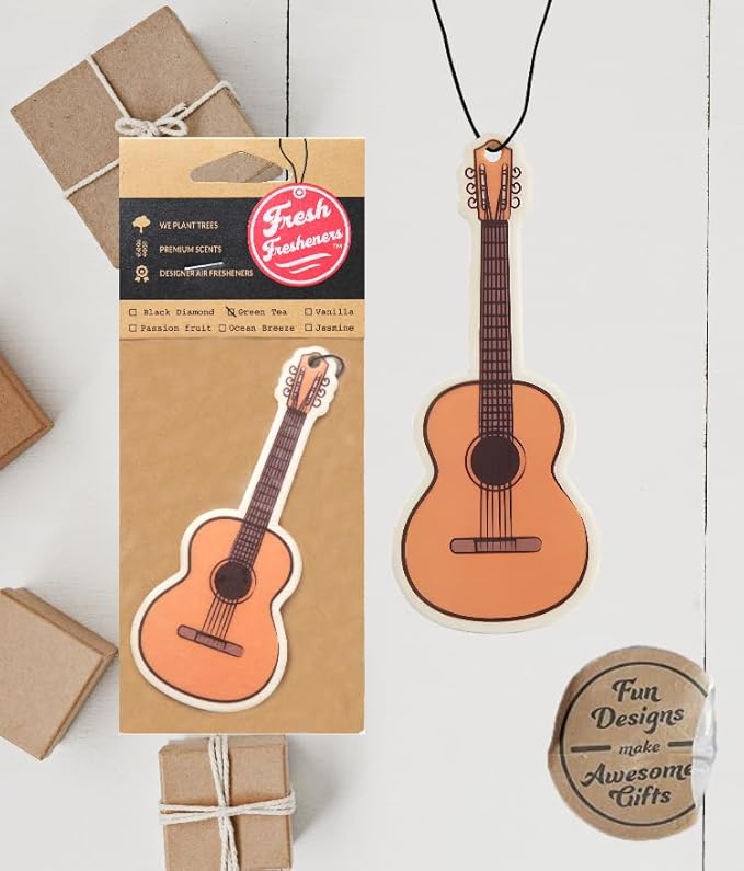 Fresh Fresheners Cute Funny Car Air Fresheners 4-pack Scented With Premium Oils (Guitar)