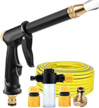 98ft Household Car Wash Water Gun, Garden Hose, Car Wash Hose Kit with Extended Reach Pole Gun, 3 Quick-Connect Fittings & Foam Sprayer Bottles for Outdoor Cleaning, Lawn Care, and Vehicle Washing