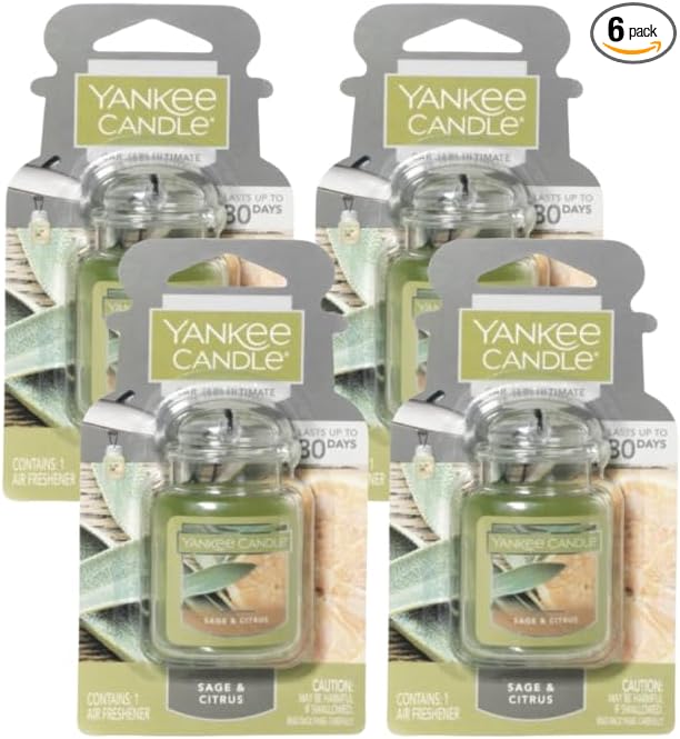 Yankee Candle Car Air Fresheners, Hanging Car Jar Ultimate, Neutralizes Odors Up To 30 Days, Sage & Citrus, 0.96 OZ (Pack of 6)