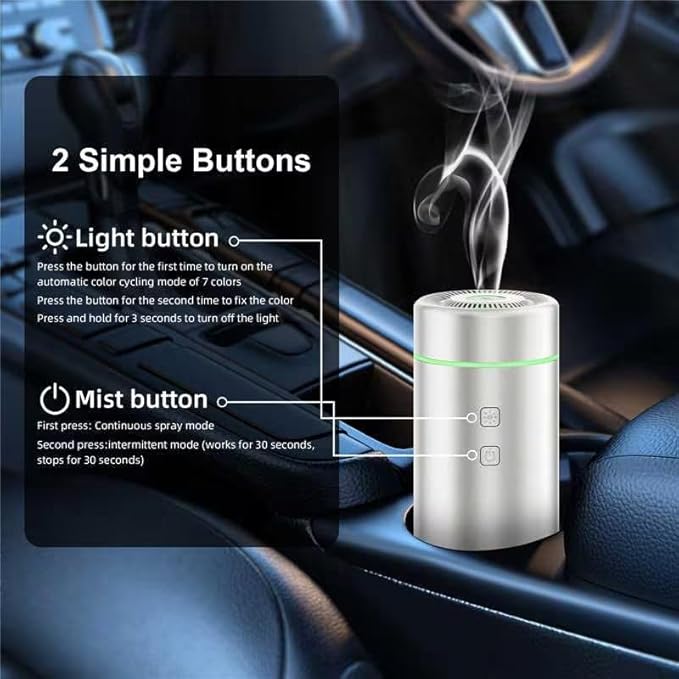 100ML Car Essential Oil Diffuser, Rechargeable Battery Powered, Cordless Portable Aromatherapy Humidifier with 7 LED Color Lights 2 Timer Modes for Car Room Home Office (Silver)