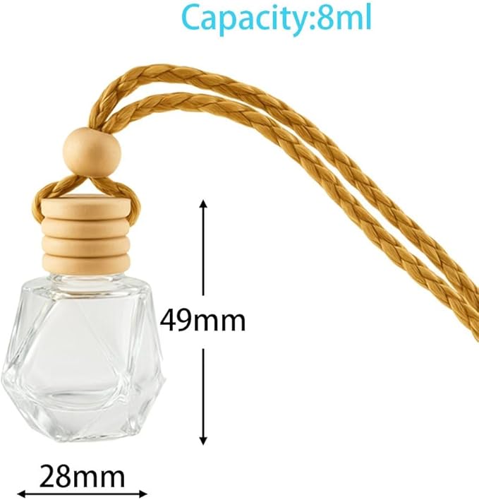 Car Diffuser Bottle Set 8ml– 30pcs Diamond Shaped Hanging Car Oil Diffusers, Refillable Glass Air Freshener Bottles for Essential Oils, Closet & Car Use