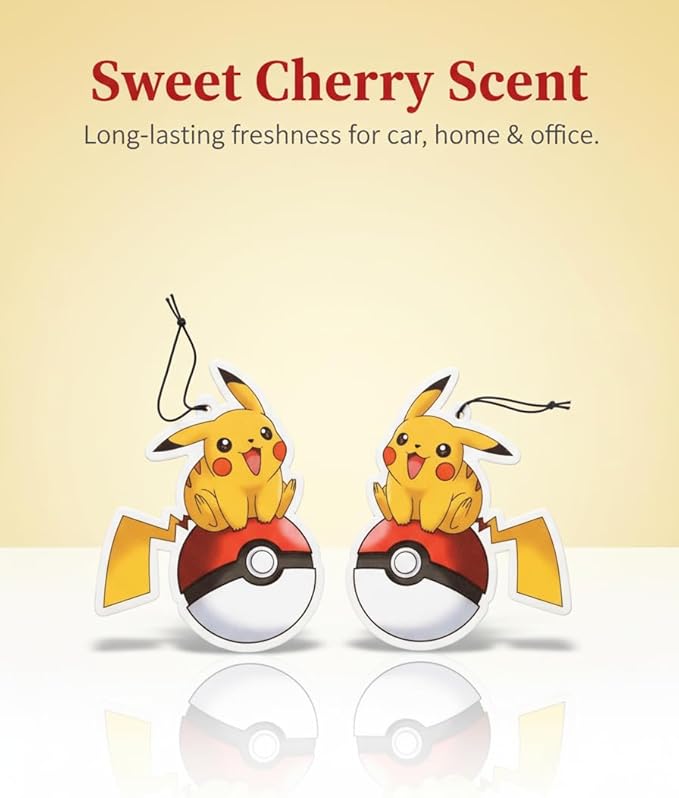 PumpCar 2 pieces double-sided yellow pika hanging cartoon cherry-scented funny car air freshener Cool hanging for rearview mirror Car Interior Accessories Gifts