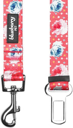 Blueberry Pet 8 Patterns Spring Scent Inspired Rose and Polka Dot Print Brink Pink Adjustable Dog Seat Belt Tether for Dogs Cats, Durable Safety Car Vehicle Seatbelts Leads Use with Harness