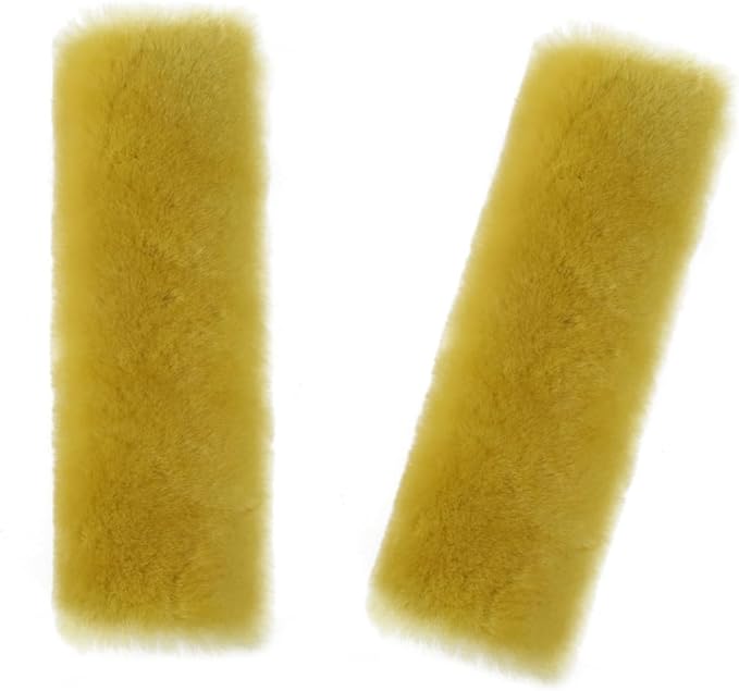 Soft & Cozy Australian Sheepskin Car Seat Belt Covers,2 Pack Fluffy Seatbelt Pads, Genunie Sheepskin Fur Shoulder Straps Cushions for Adults Kids Women and Men (Tartrazine)
