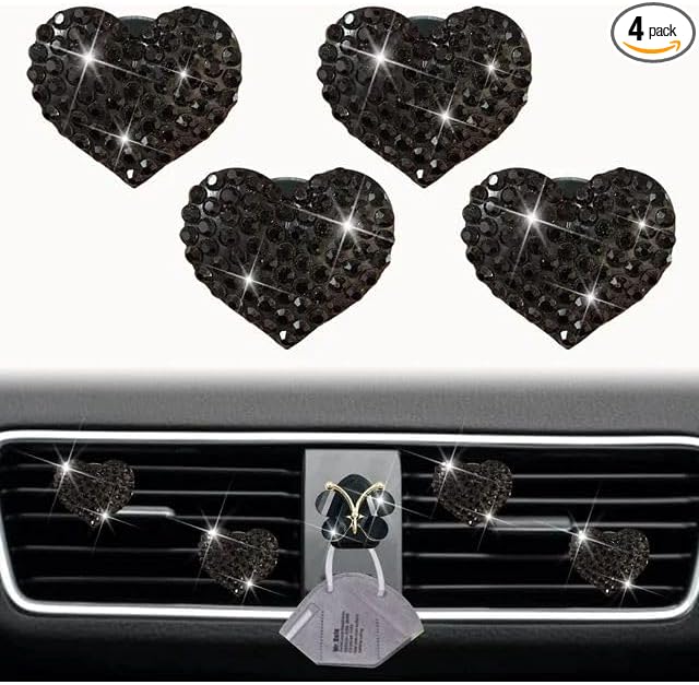 4Pc Black Heart Air Vent Clips,Car Air Fresheners Vents Clips Car Diffuser Diamond Interior Decor Charm Cute Accessories Air Fresheners Interior Accessories
