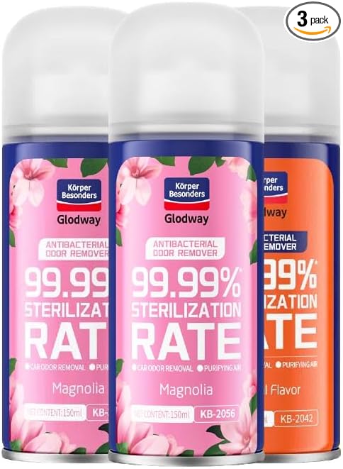 Glodway Car Air Freshener Spray,Deodorizer Odor Eliminator Remover Fogger,Long Lasting Magnolia,Tropical Flavor Scent,6 Ounce(Pack of 3)