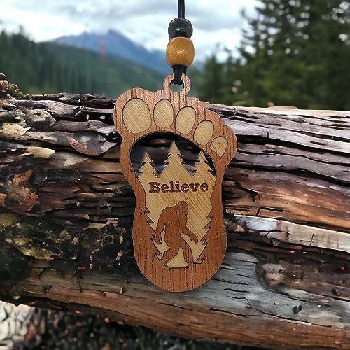 Personalized Car Air Freshener, Wood Diffuser and Fragrance Oil Set, Custom Message, Rearview Mirror Charm, Bigfoot Believe, Sasquatch, Auto Accessory for Men or Women (Mountain Rain)