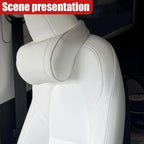 Car Neck Pillow, Memory Foam Ergonomic Auto Headrest Cushion Pillow, Relieve Driving Fatigue Car Neck Support Pillows, Comfortable Leather Vehicle Seat Pillows with Adjustable Strap (White)