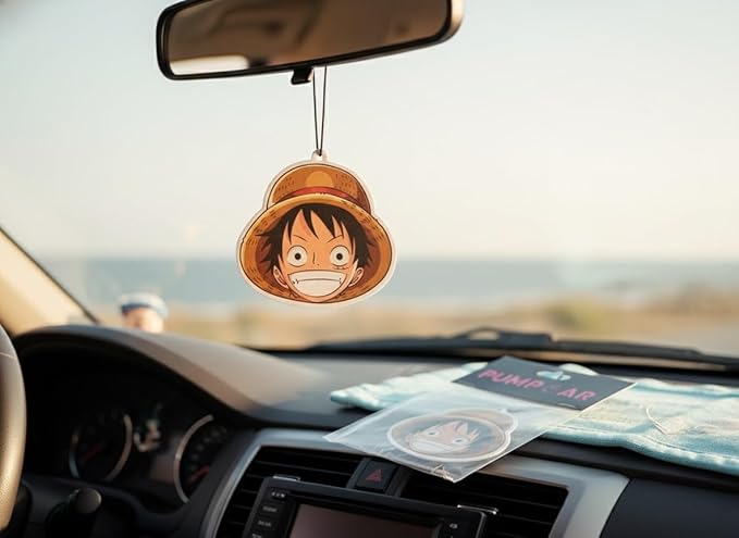 PumpCar 2 pieces Luffy head double-sided hanging cartoon cherry-scented funny car air freshener Cool hanging for rearview mirror Car Interior Accessories Gifts
