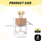 2 Pack Car Diffuser Air Freshener Bottles Refillable Empty Glass Essential Oil Diffuser with Vent Clip Wooden Sticks Universal Square Aromatherapy Diffuser for Vehicles Home