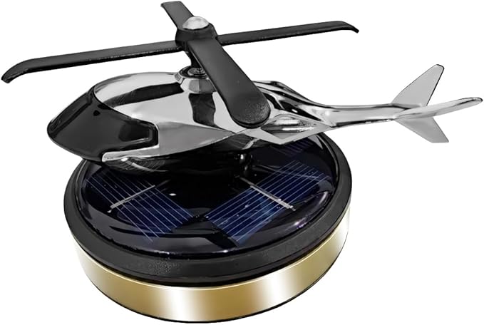 Helicopter Car Air Fresheners - Solar Rotating, Creative Perfume Decoration, Airplane Fragrance Diffuser for Home, Office (Gold)