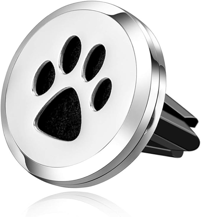 Wild Essentials Dog Paw Essential Oil Car Vent Diffuser Kit With Lavender, Lemongrass, Peppermint, Orange Oils, Stainless Steel Locket Pendant, 8 Refill Pads, Customizable Color Changing Air Freshener