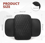 Car Center Console Cover, 12"×7.87" Waterproof Leather Auto Armrest Cover Protector with 2 Pocket, Comfortable Arm Rest Box Cushion Pad, Universal Interior Car Accessories (Black)