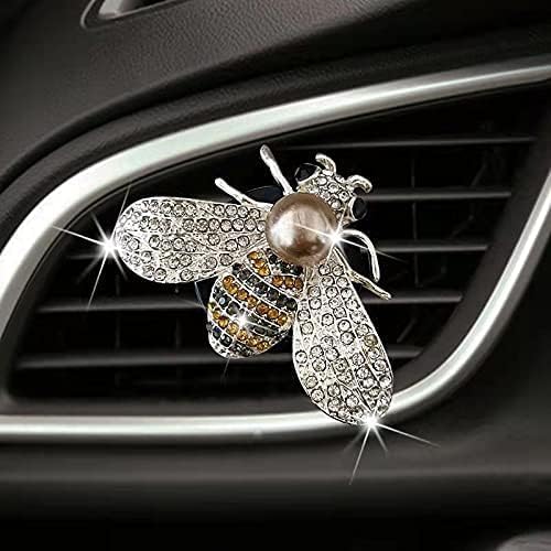 Silver Shiny Bee Vent Clips, Crystal Bee Car Air Freshener Vent Clip Car Bling Interior Decoration Rhinestone Cars Bling Accessories Aroma Diffusers