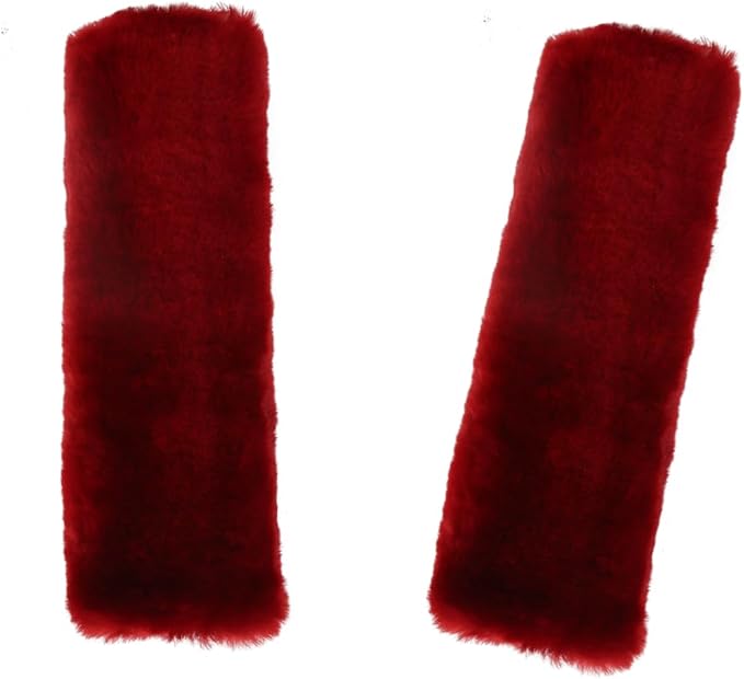 Soft & Cozy Australian Sheepskin Car Seat Belt Covers,2 Pack Fluffy Seatbelt Pads, Genunie Sheepskin Fur Shoulder Straps Cushions for Adults Kids Women and Men (Red)