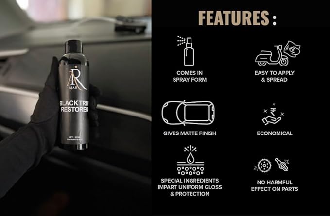 Black Trim Restorer,Plastic Restorer,Tire Shine,Unique Formula Restore a Finish to new Last for 8+Months-Protect Against UV Rays,Conceal Scratches,car Shiny Stuff,Faded Trim 6.7 Fl Oz Works in Second