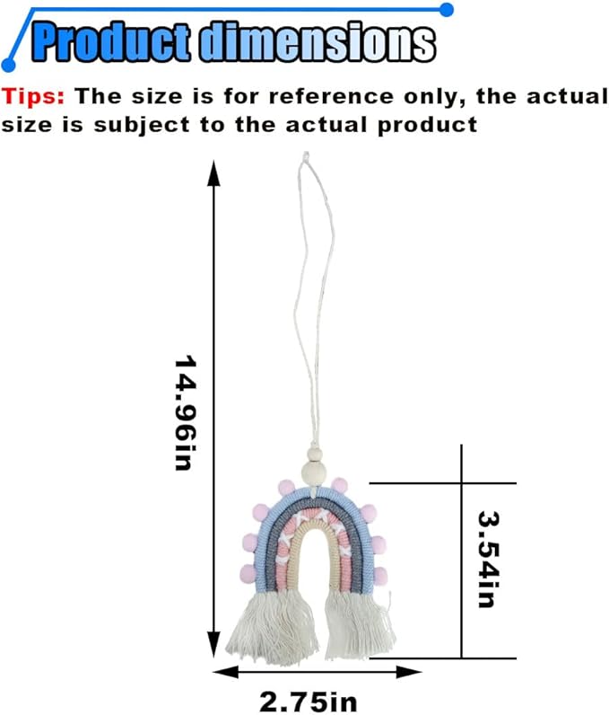 Boho Macrame Rainbow Car Charm, Handmade Car Rear View Mirror Charm, Car Air Freshener Decoration Pendant, Car Mirror Hanging Accessories, Essential Oil Diffuser for Car Interior (Style Two)
