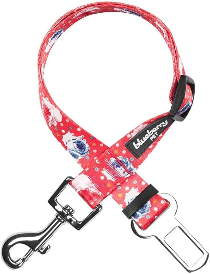 Blueberry Pet 8 Patterns Spring Scent Inspired Rose and Polka Dot Print Brink Pink Adjustable Dog Seat Belt Tether for Dogs Cats, Durable Safety Car Vehicle Seatbelts Leads Use with Harness