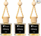 Gift Paradise® Library Hanging Car Air Freshener Set of 3 (10 ml Each) – Cozy Bookish Scent Fragrance Oil Diffuser with Wooden Cap for Car, Closet, Home & Office | Velvet Gift Bag Included