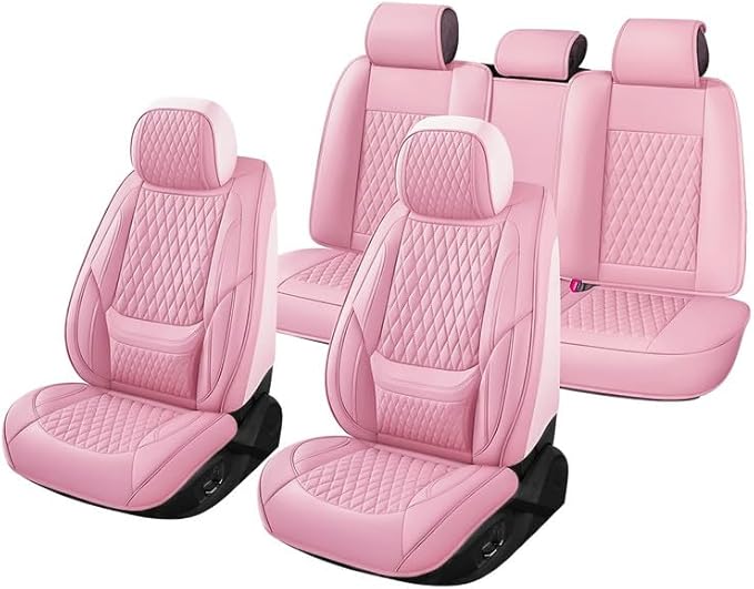 Car Seat Covers Full Set Custom Fit for Chevrolet/Chevy Blazer 2019-2026 - Premium Faux Leather with Lumbar Support | Breathable, Waterproof, Anti-Slip, Durable (Pink,Full Set)