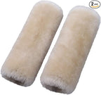 OGLAND 2 Pack Automotive Authentic Sheepskin Car Seat Belt Pads, Soft Shoulder Pad, Neck Cushion Protector, Genuine Natural Merino Wool (Pearl)