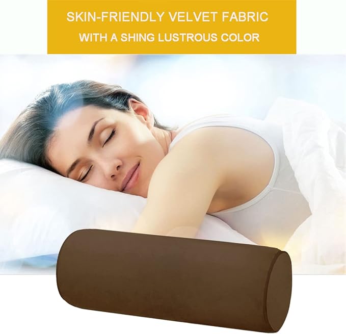 Memory Foam 16x6 Neck Pillow for Sleeping, Neck Pain Relief, Side Back Stomach Sleeper, Car or Office Chair Sofa,Support Pillow with Soft Velvet Pillowcase (Brown)