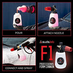 Suds Lab F1 Professional Foam Cannon with 32 Ounce Canister, Adjustable Foam Nozzle, Quick Connect Pressure Washer, Clean Dirt, Car Washing