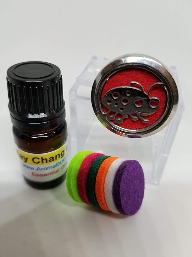 (Breast Cancer) 30mm Car Aromatherapy Essential Oil Diffuse Stainless Steel Locket Air Freshener with Vent Clip 7 Pads 1 Oil Included