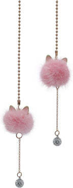 Car Mirror Hanging Accessories for Women, Car Air Fresheners Essential Oil Diffuser Pink Plush Ball with Bling Rhinestone Car Charm Cute Interior Decor (Pink)