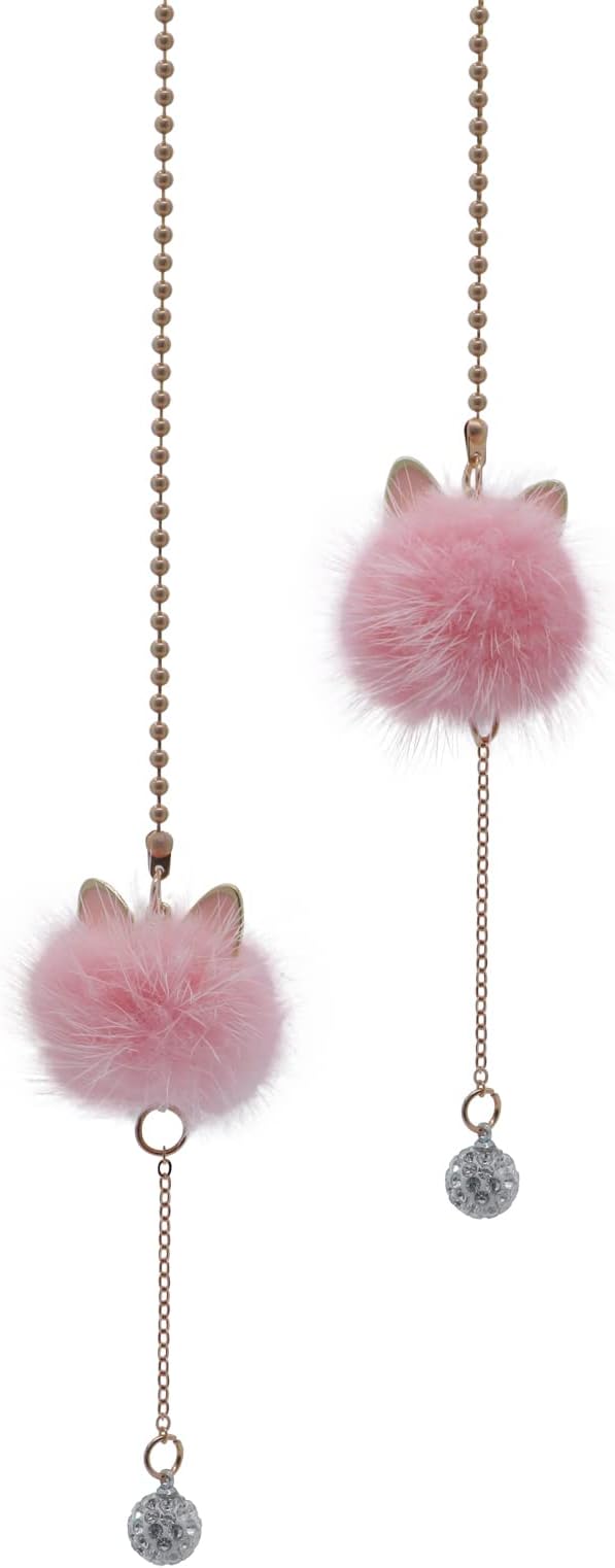 Car Mirror Hanging Accessories for Women, Car Air Fresheners Essential Oil Diffuser Pink Plush Ball with Bling Rhinestone Car Charm Cute Interior Decor (Pink)