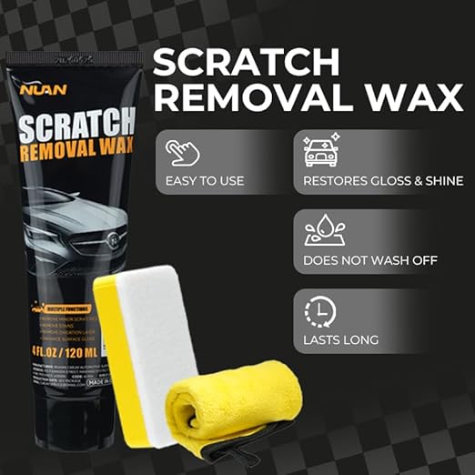 NUAN Car Scratch Remover Wax, Universal Premium Polishing Compound for Deep Scratches, 4 fl oz (120 ML), with Sponge and Cloth,White,NUAN scratch removal wax